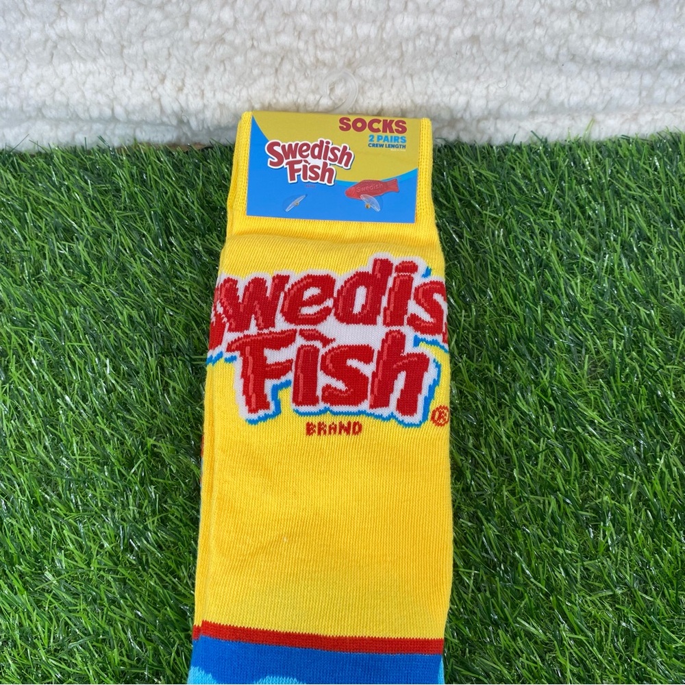 Swedish Fish Candy Novelty Dress Crew Socks Mens Yellow Red Blue Women One Size